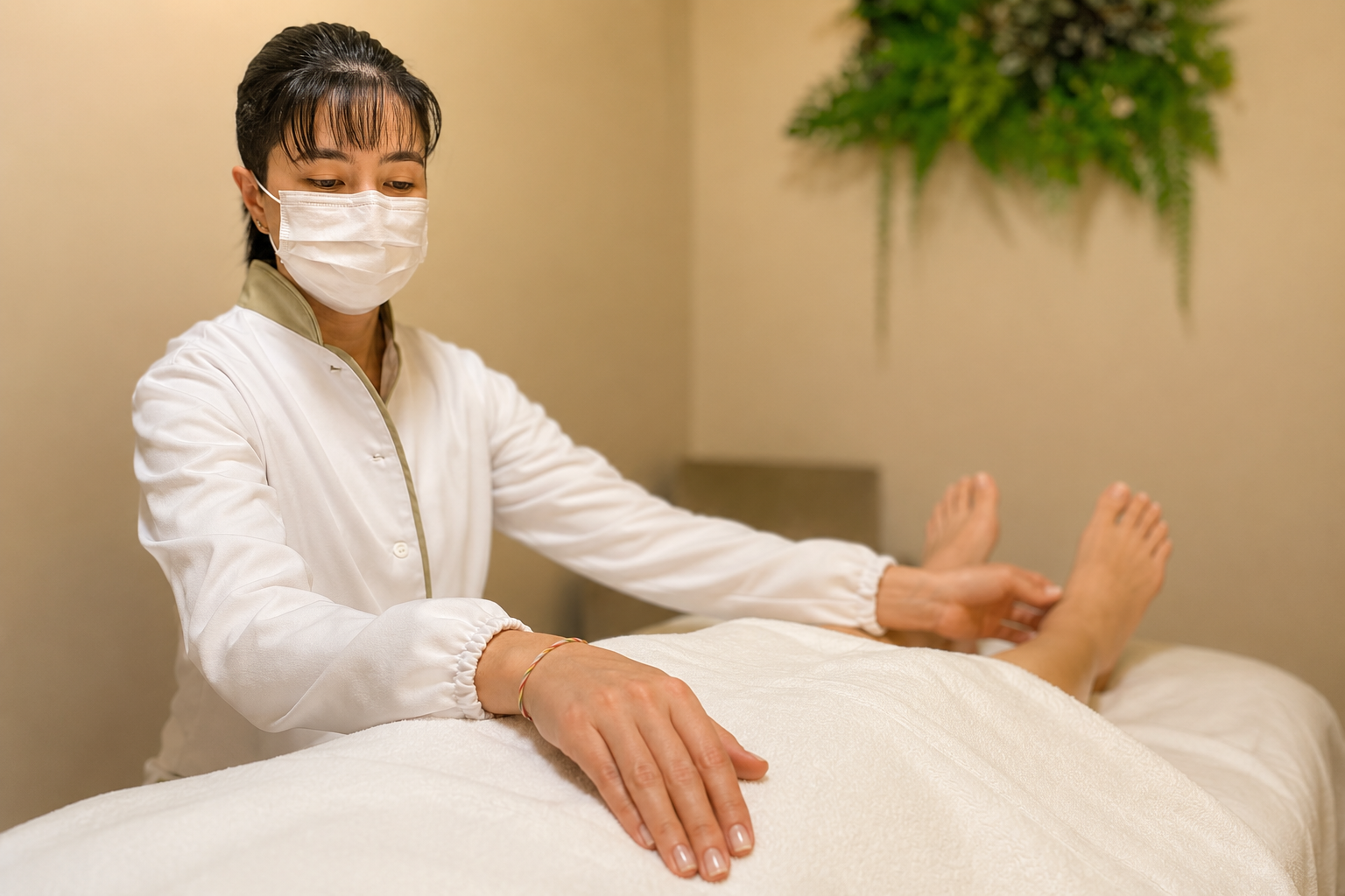 Mayumi Kiyama em sessão de Jin Shin Jyutsu — terapia com as mãos